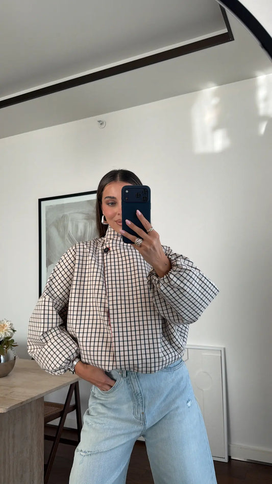 Contrast Collar Check Bomber Jacket