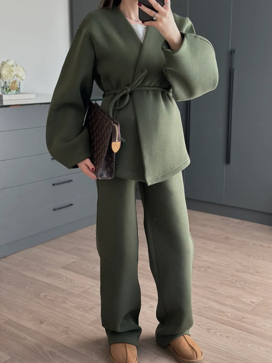 Green Double-Breasted Tie Tracksuit