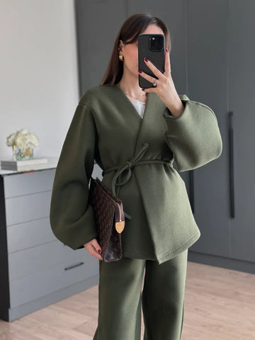 Green Double-Breasted Tie Tracksuit