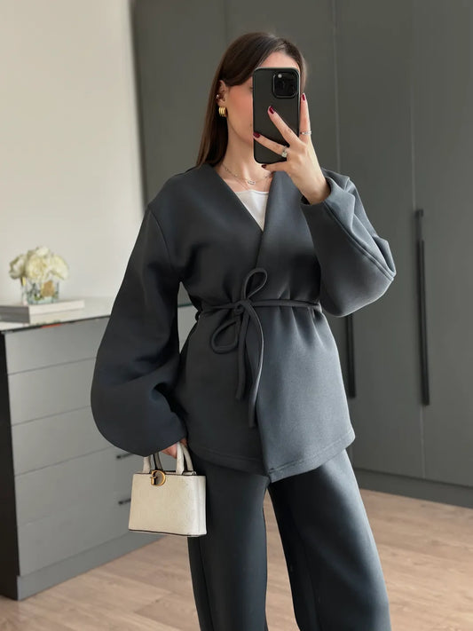 Anthracite Double-Breasted Tie Tracksuit