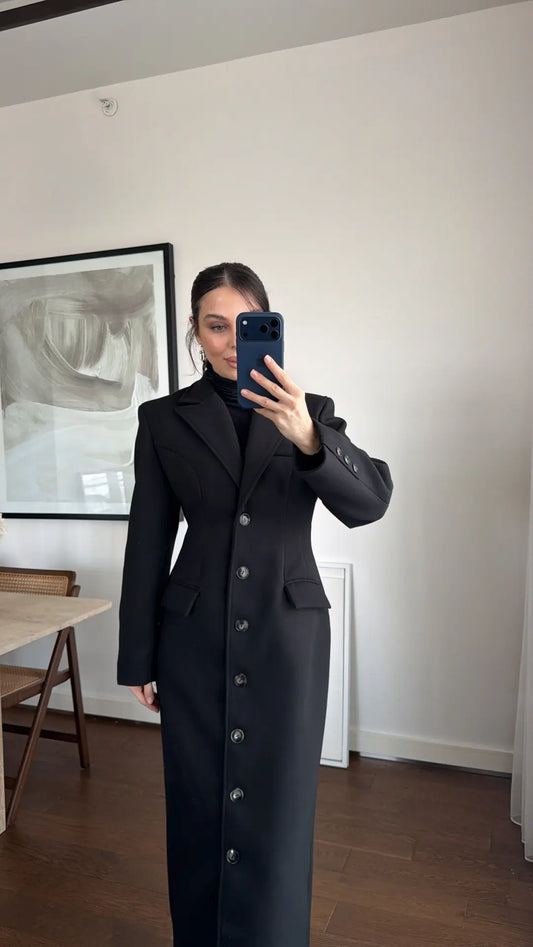 Tailored Longline Charcoal Black Coat