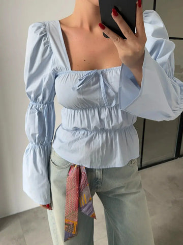 SQUARE COLLAR SHIRT BABY BLUE BLOUSE