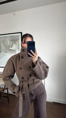 Light Brown Arnica Stand-Up Collar Short Cashmere Coat