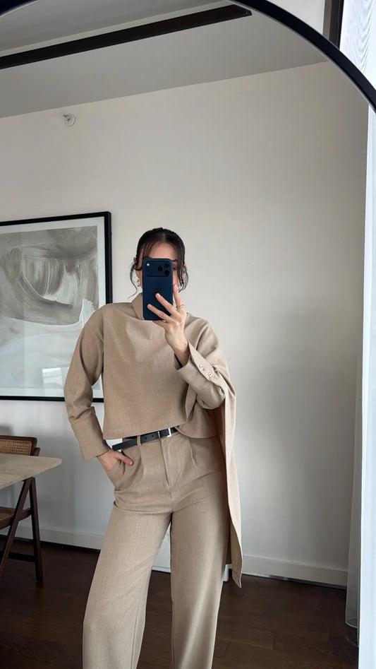 Beige Shawl Detail Set