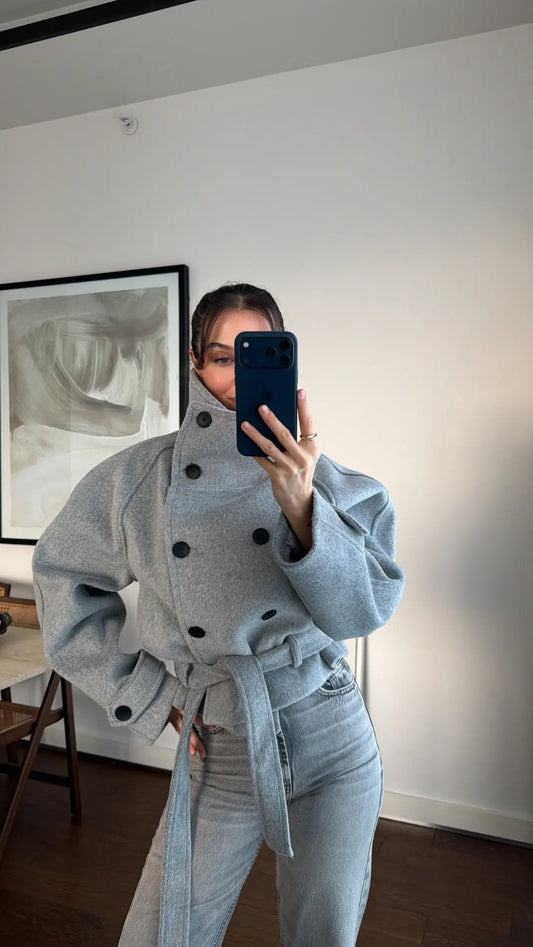 Grey Arnica Stand-Up Collar Short Cashmere Coat