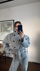 Grey Arnica Stand-Up Collar Short Cashmere Coat