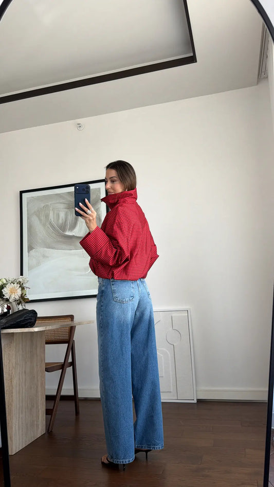 Checked High-Neck Jacket