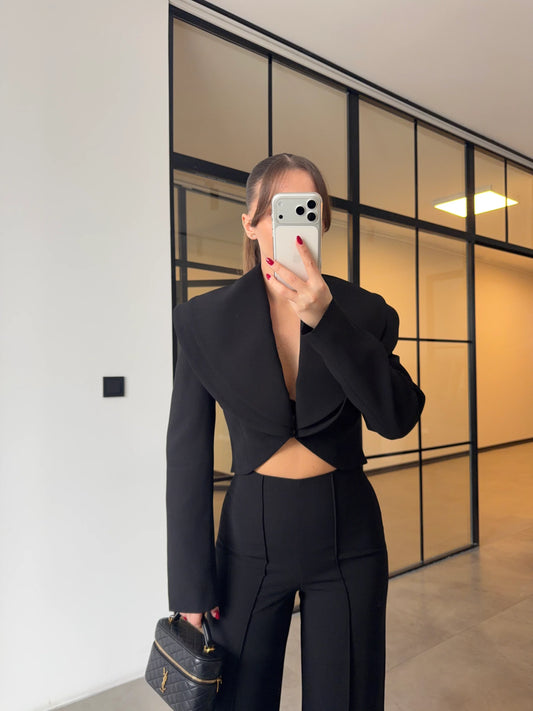 DOUBLE COLLAR CROP SET PALAZZO SET