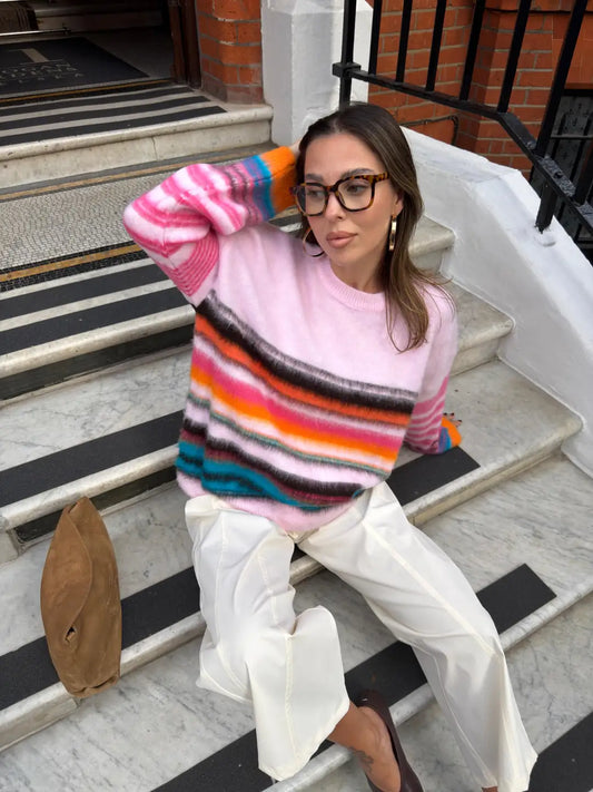 Pink Striped Cycling Collar Sweater