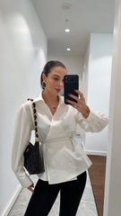 White Wrapped Pleated Sleeve Detail Shirt