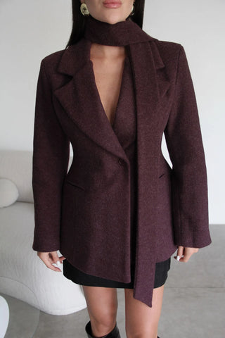 Lined Premium Design Cashmere with Plum Shawl Detail Jacket