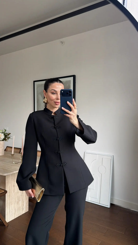 Black Mandarin Collar Two-Piece Set