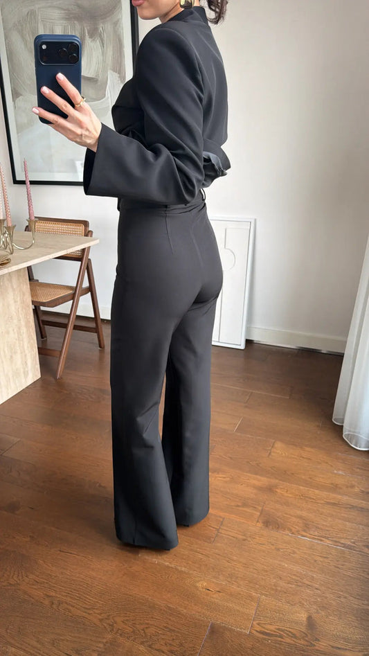 Black Mandarin Collar Trousers