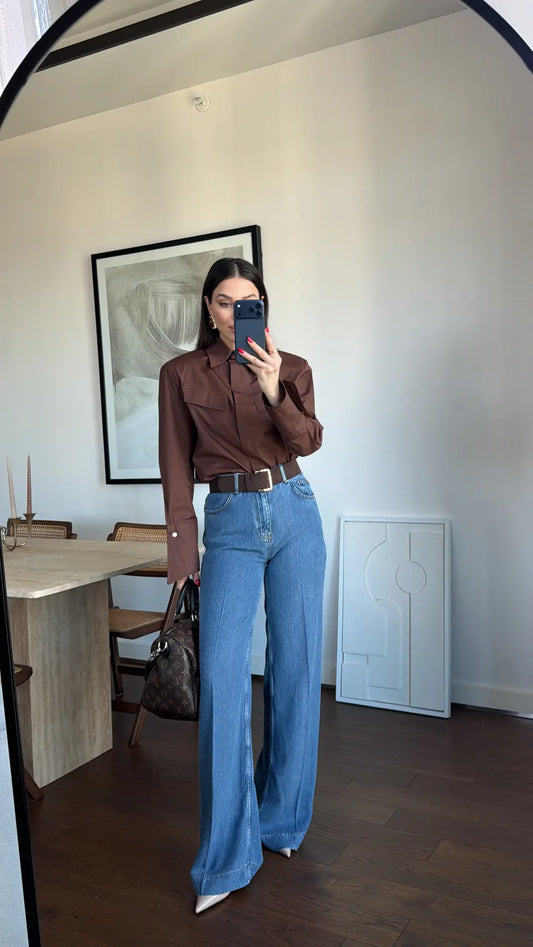 BUTTON-UP WITH PADDED SHOULDER SHIRT