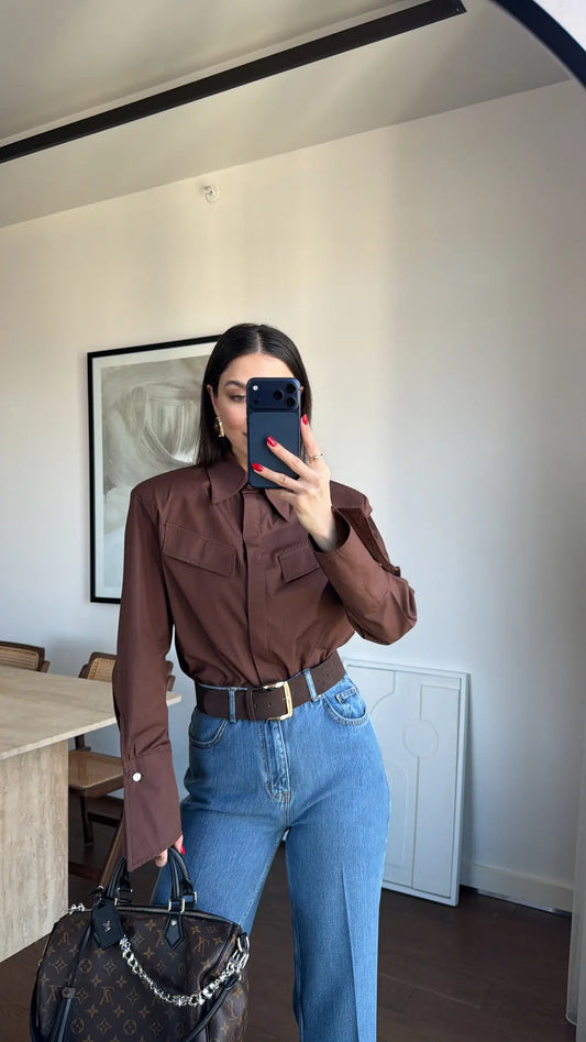 BUTTON-UP WITH PADDED SHOULDER SHIRT