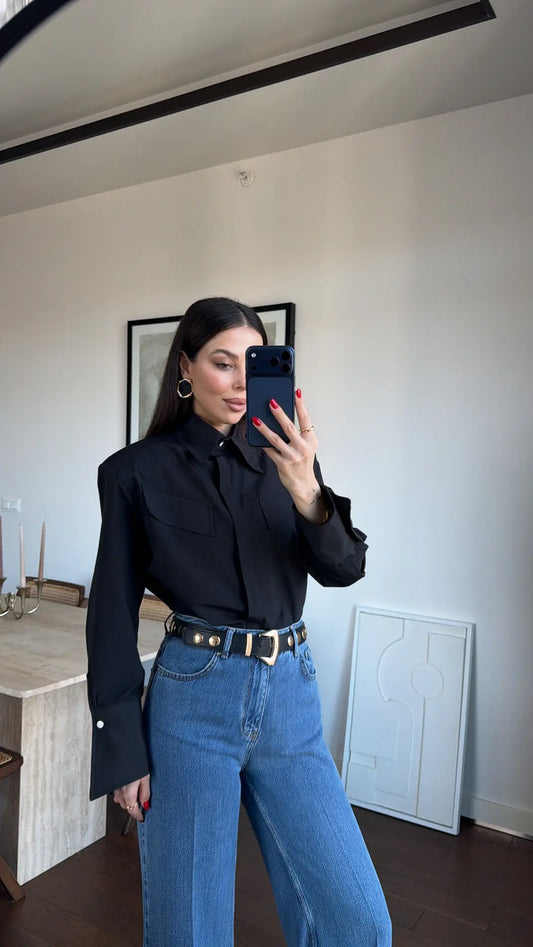 BUTTON-UP WITH PADDED SHOULDER SHIRT