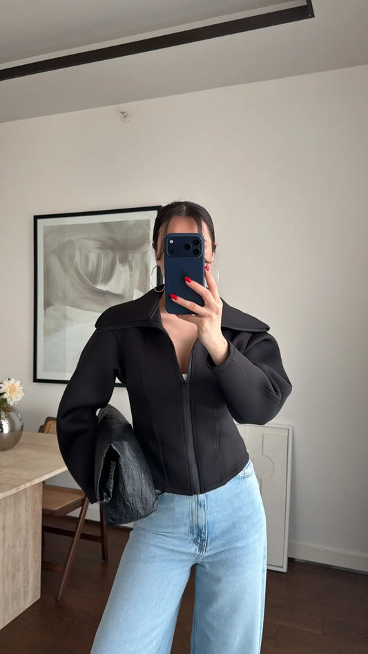 Balloon sleeve waist-fitting fitted jacket