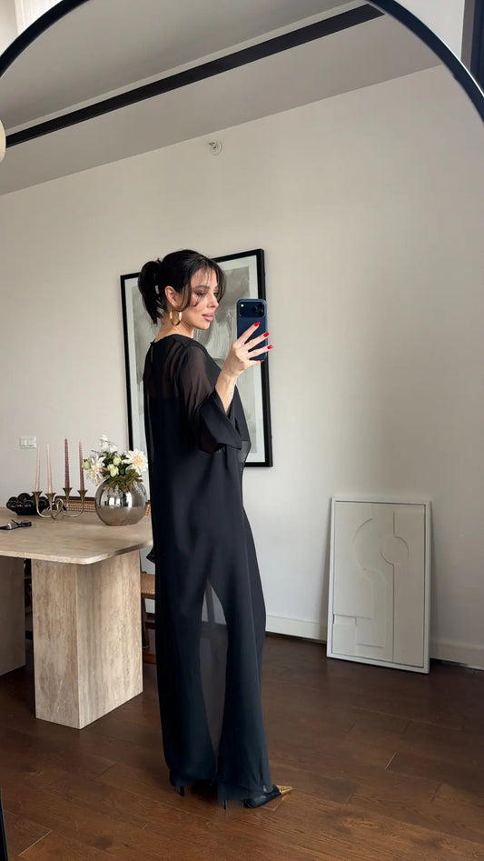 BLACK TRANSPARENT CAPE BLOUSE