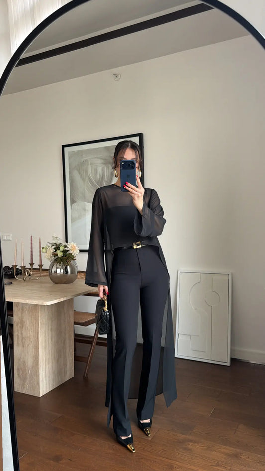 BLACK TRANSPARENT CAPE BLOUSE