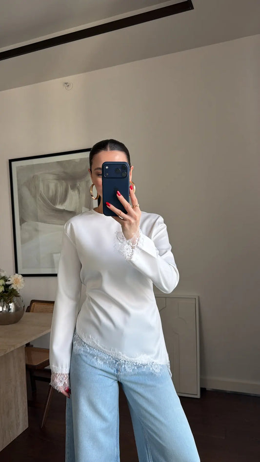 ASYMMETRICALLY DETAILED SATIN BLOUSE