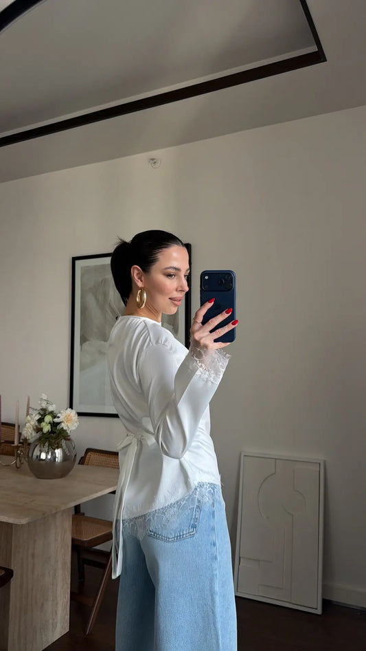 ASYMMETRICALLY DETAILED SATIN BLOUSE