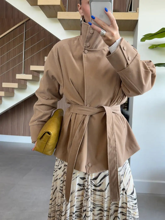 Cinched Waist Suede Jacket
