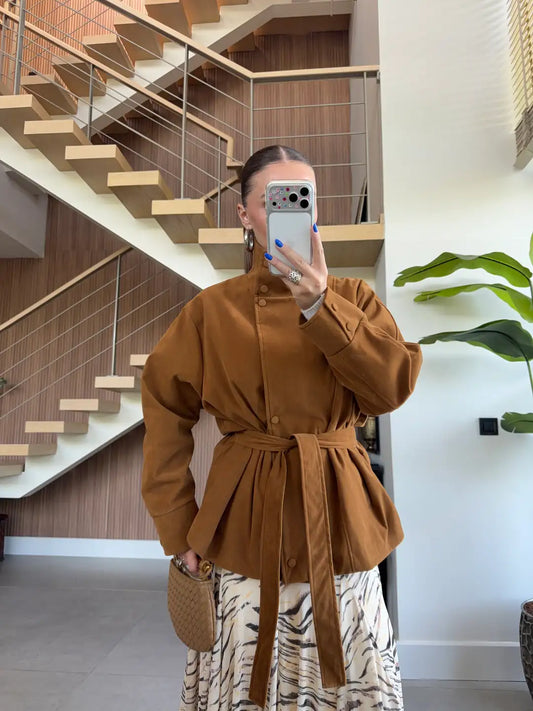 Cinched Waist Suede Jacket