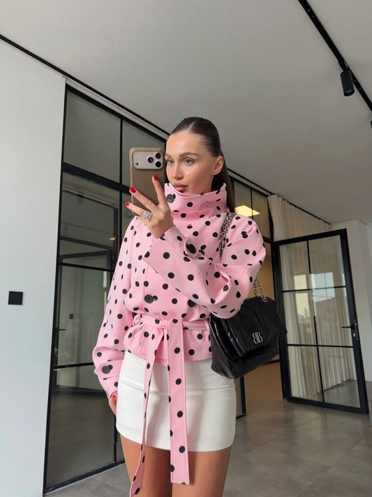 STAND COLLAR POLKA DOT TRENCH COAT