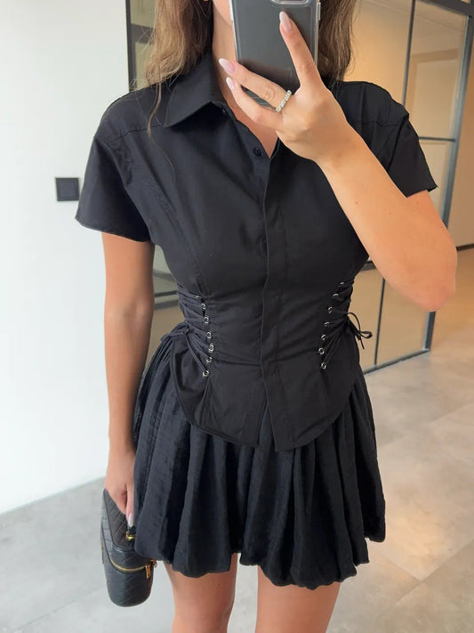 SIDE SHORT SLEEVE BLACK SHIRT ARVERNA