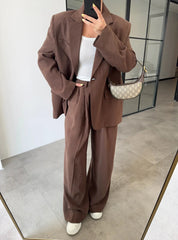 TENSEL FABRIC BROWN PALAZZO TROUSERS