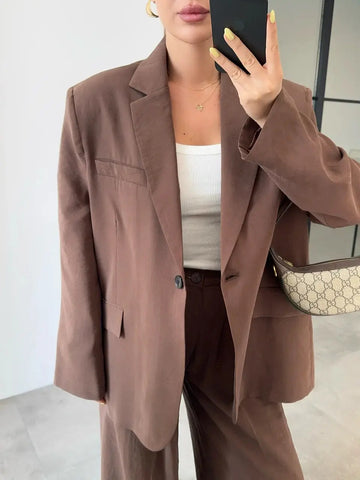 TENSEL FABRIC BROWN PALAZZO Jacket