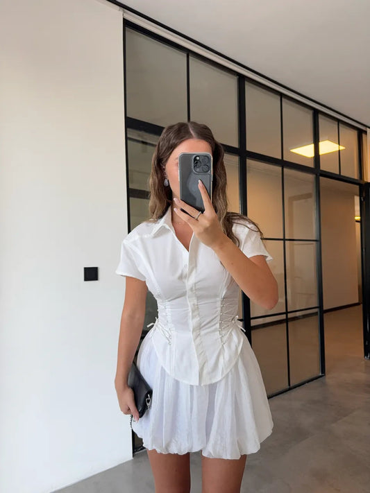 SIDE STRIP SHORT SLEEVE WHITE SHIRT