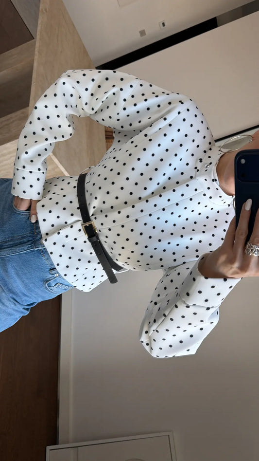Chic Polka Dot Belted Jacket