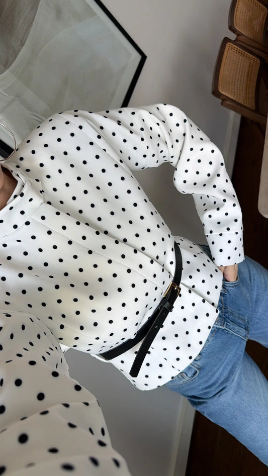 Chic Polka Dot Belted Jacket