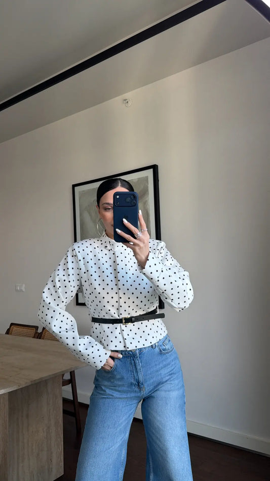 Chic Polka Dot Belted Jacket