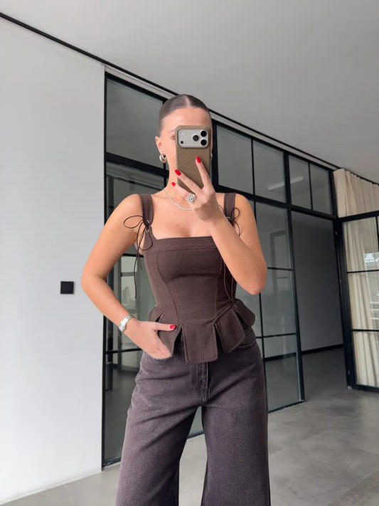 STRAP DETAIL CORSET BLOUSE