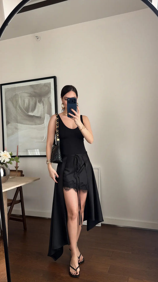SATIN SKIRT WITH TIE-DETAIL