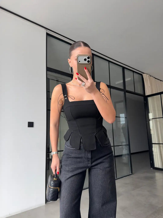 STRAP DETAIL CORSET BLOUSE