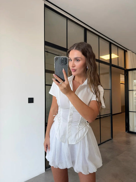 SIDE STRIP SHORT SLEEVE WHITE SHIRT ARVERNA