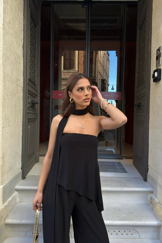 ASYMMETRIC CUT DAMSON SCARF SET ARVERNA