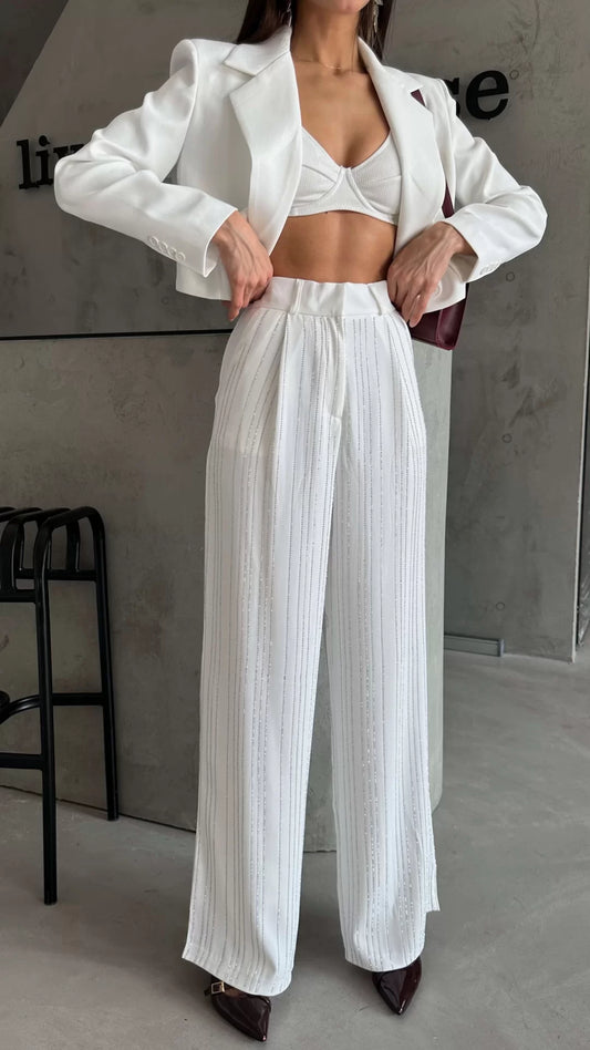 PREMIUM HIGH WAIST STONE WHITE PALAZZO PANTS