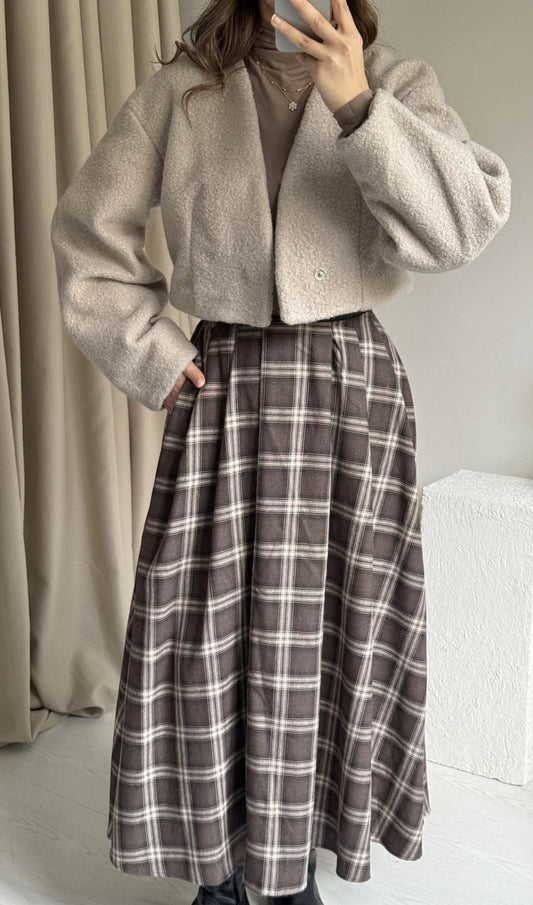 PLAID PATTERNED MIDI SKIRT