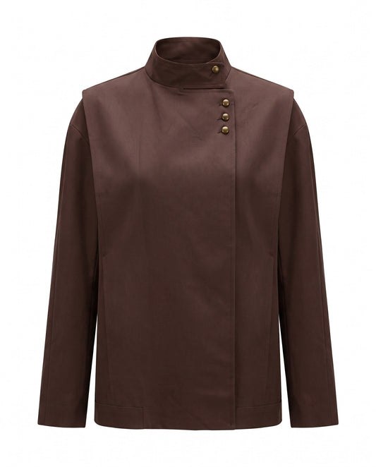 Coffee Asymmetric Buttoned Trench Coat