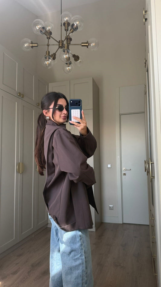 Coffee Asymmetric Buttoned Trench Coat