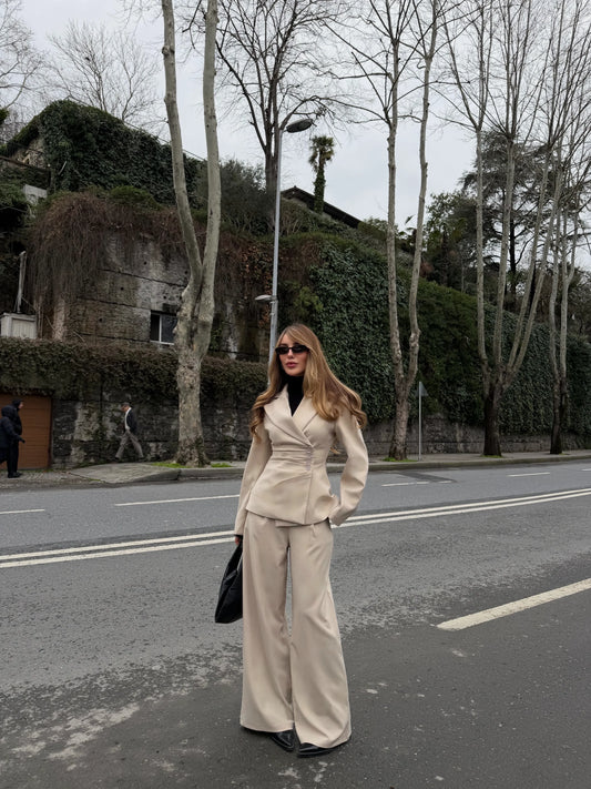 Beige 4-Button Side Suit