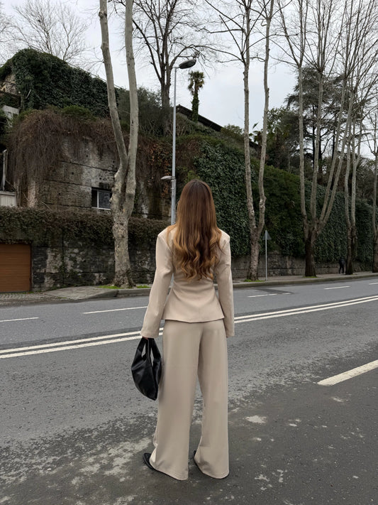 Beige 4-Button Side Suit