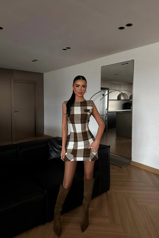 Brown Vera Plaid Dress