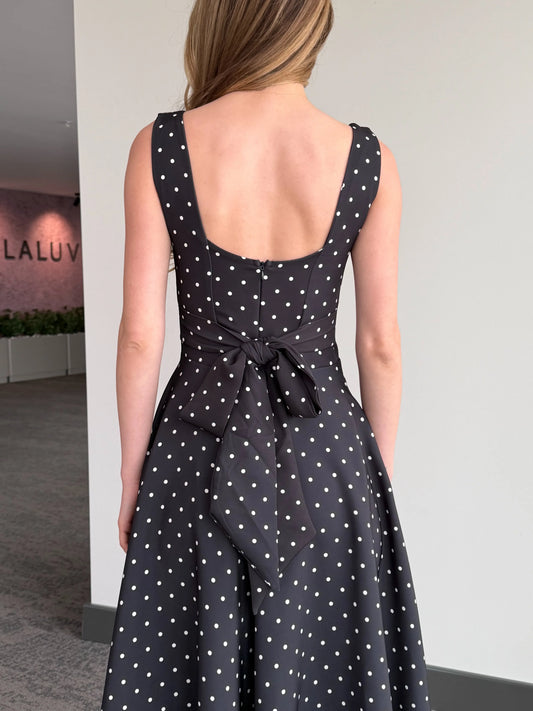 Black Polka Dot with Back Tie Detail Dress