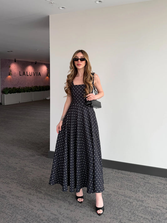 Black Polka Dot with Back Tie Detail Dress