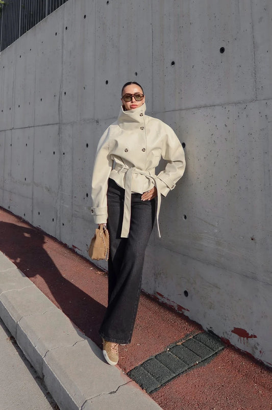 Ruta High-Neck Belted Leather Jacket